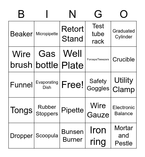 Lab Equipment Bingo Card