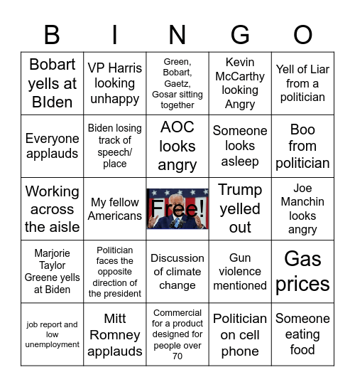 State of the Union 2023 Bingo Card