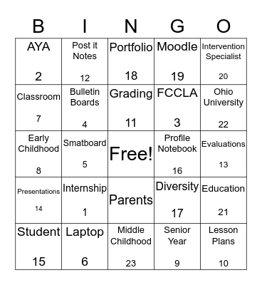 Teacher Academy Bingo Card