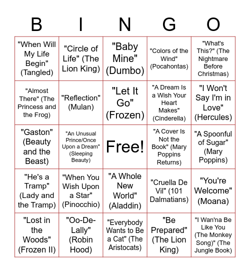 Disney Bingo (test) Bingo Card