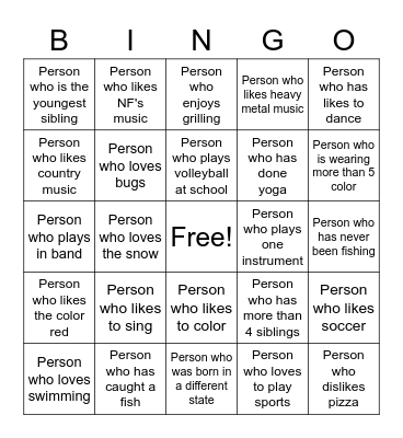 Human Bingo Card