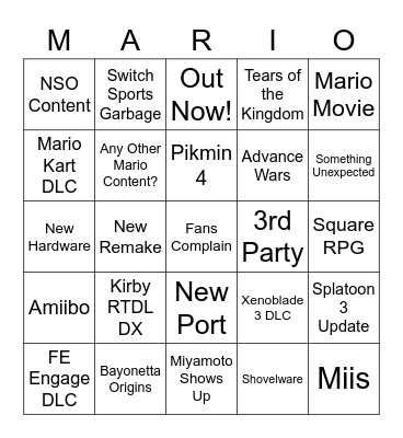Nintendo Direct 2/8/23 Bingo Card
