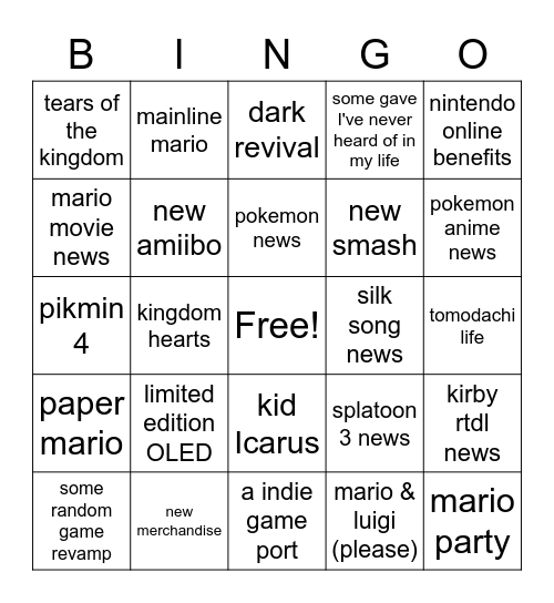 nintendo direct feb 2023 Bingo Card