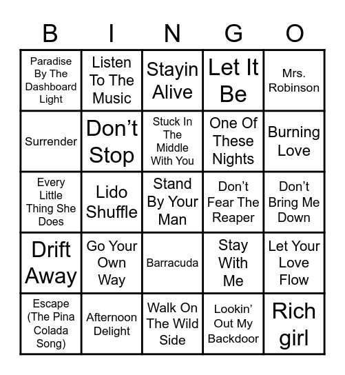 70's SINGO Bingo Card