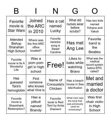 ARC Ice Breaker Bingo Card