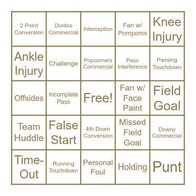CHEIFS vs EAGLES Bingo Card