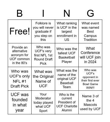 UCF Charlotte Alumni Bingo Card