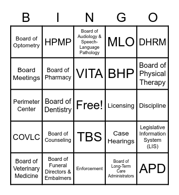 DHP Bingo Card