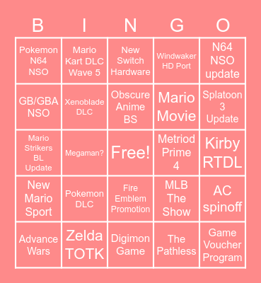 Nintendo Direct Bingo Card