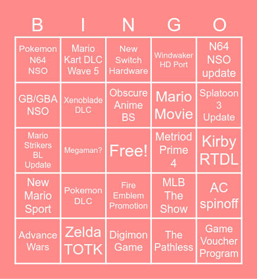 Nintendo Direct Bingo Card