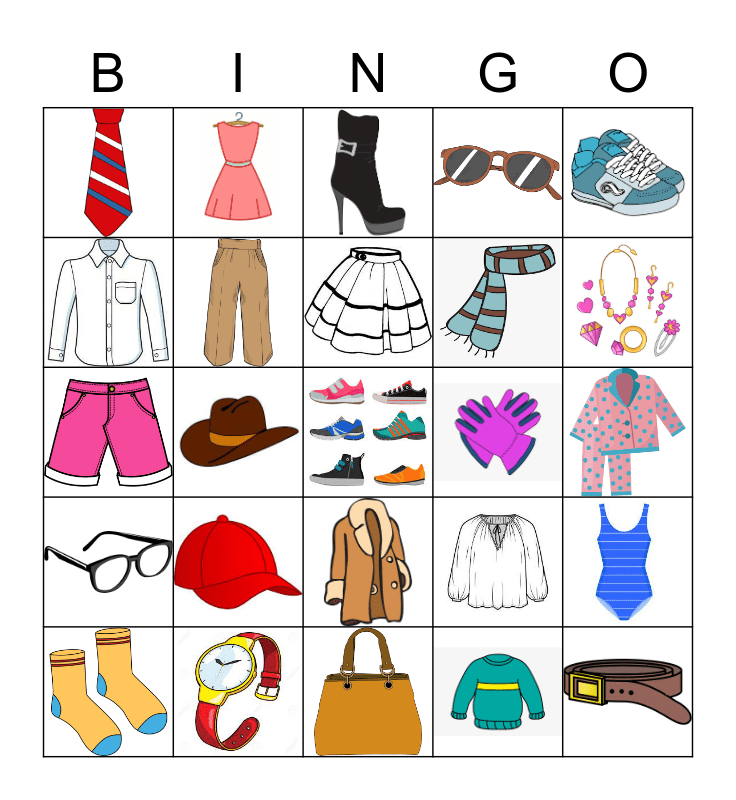 die Kleidung Bingo Card