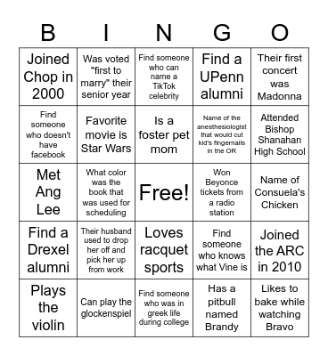 ARC Ice Breaker Bingo Card