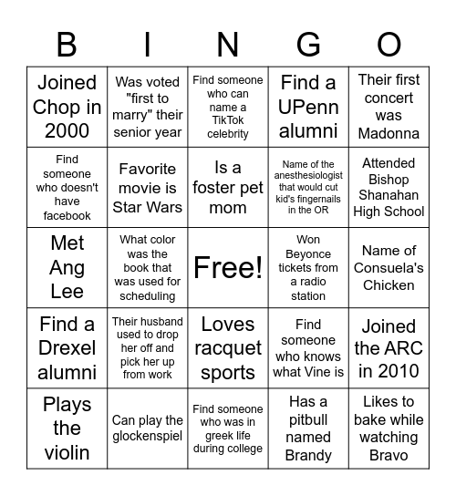 ARC Ice Breaker Bingo Card