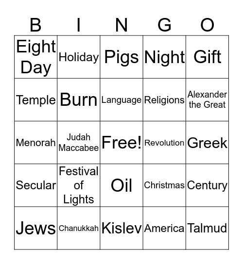 Chanukkah Bingo Card