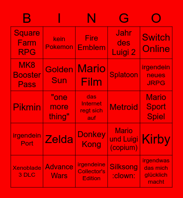 Nintendo Direct Bingo 8. Februar 2023 Bingo Card