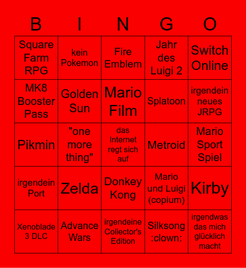 Nintendo Direct Bingo 8. Februar 2023 Bingo Card