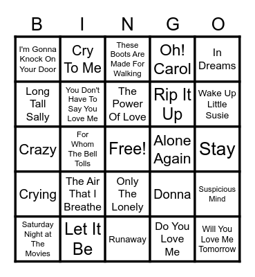 Golden Oldies Music Bingo ✨✨💖✨✨ Bingo Card
