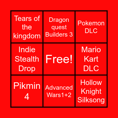 Nintendo Direct Predictions Bingo Card