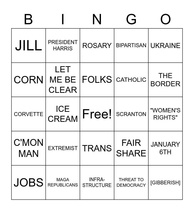 Joe Biden SOTU Speech BINGO! Bingo Card