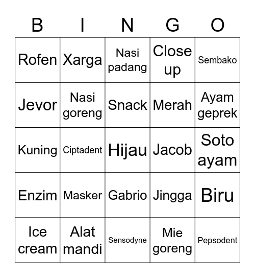 Jevor Bingo Card