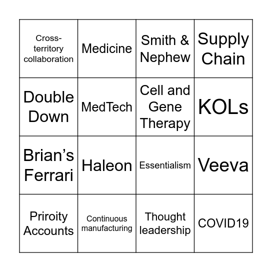 PLS Away Day Bingo Card
