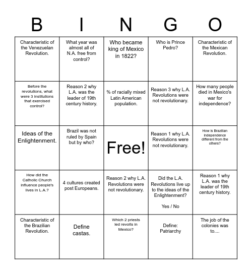 Untitled Bingo Card