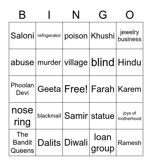 The Bandit Queens Bingo Card