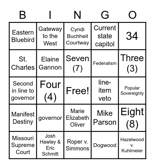 Missouri Government Bingo Card