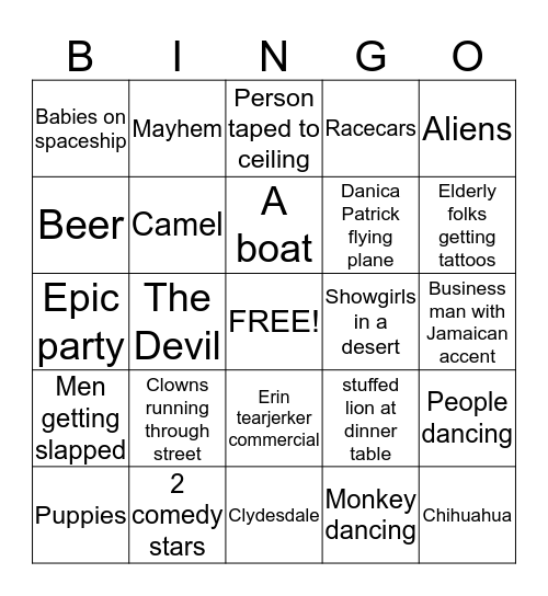 Super Bowl Commercial Bingo 2013!! Bingo Card