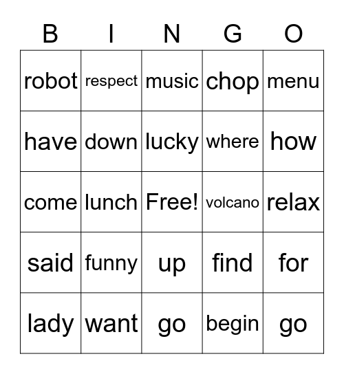 Spelling Bingo Card
