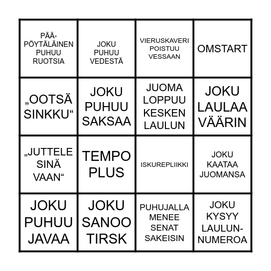 Ystävänpäiväsitsit 2023 Bingo Card