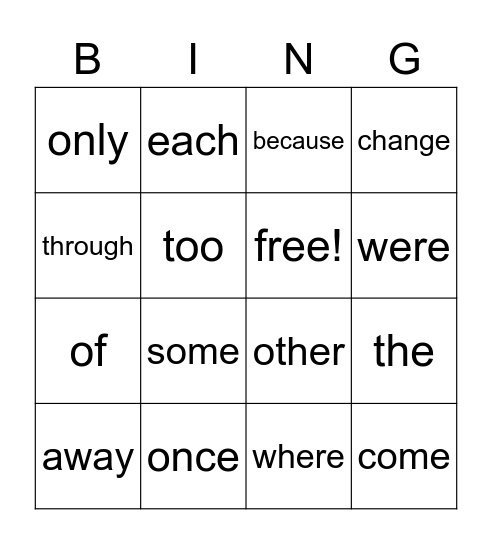 sight word bingo! Bingo Card