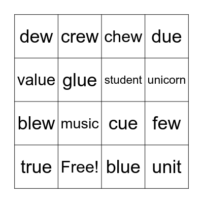 Long U Bingo Card