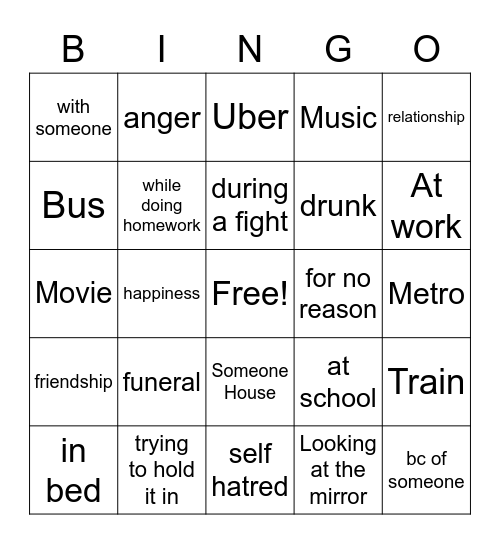 crying Bingo Card