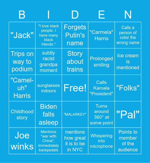 Biden Speech Bingo Card