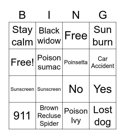 Outdoor danger Bingo Card