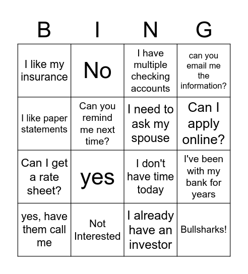 No Bingo Card