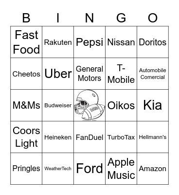 Super Bowl Commercial Bingo Card