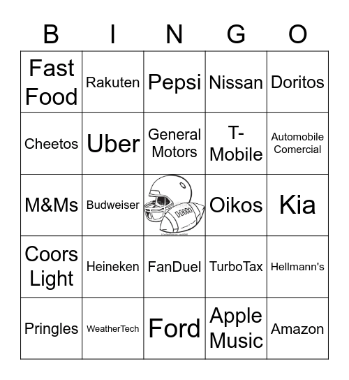 Super Bowl Commercial Bingo Card