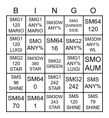 Multi-Mario Weekly Race Bingo Card