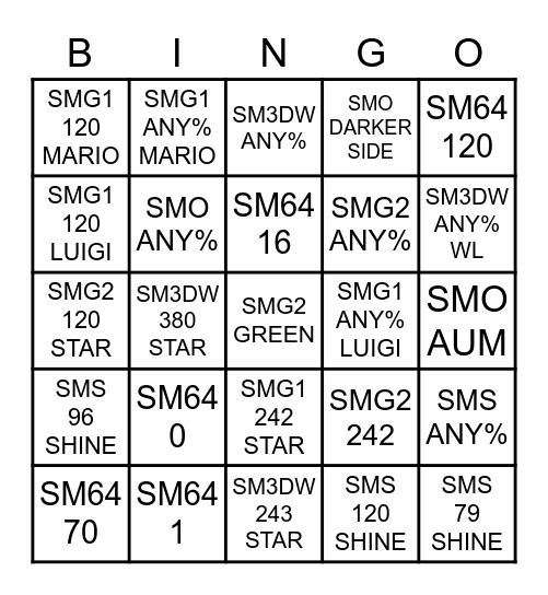 Multi-Mario Weekly Race Bingo Card
