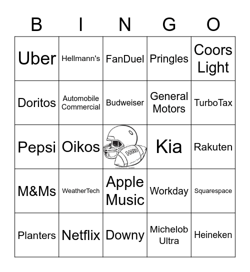 Super Bowl Commercial Bingo Card