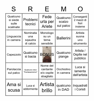 BINGO SAN REMO 2023 Bingo Card