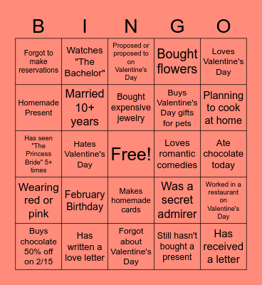 Valentine's Bingo Card