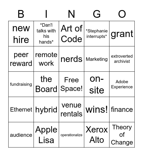 All Hands Bingo Card