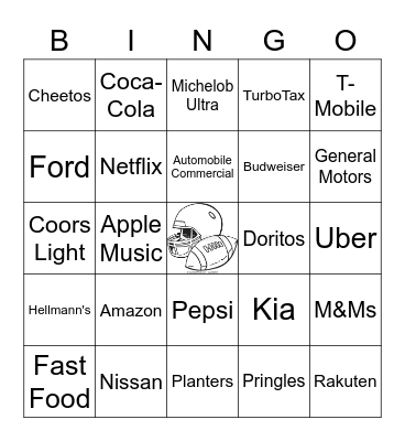 Super Bowl Commercial Bingo Card