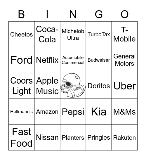 Super Bowl Commercial Bingo Card