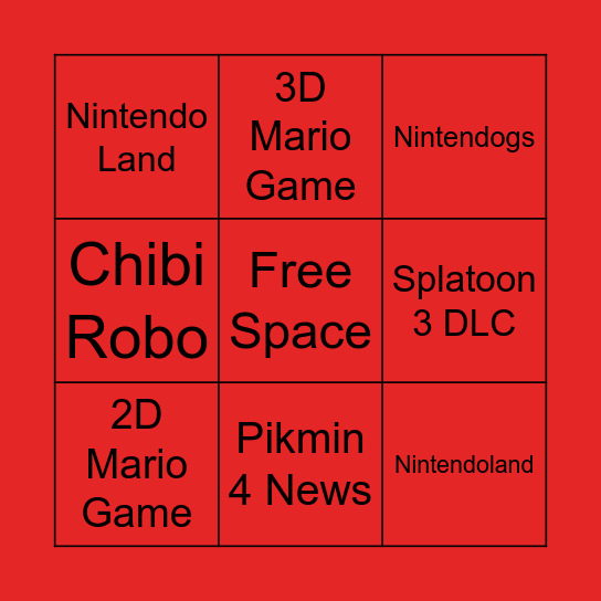 Nintendo Direct Bingo Card