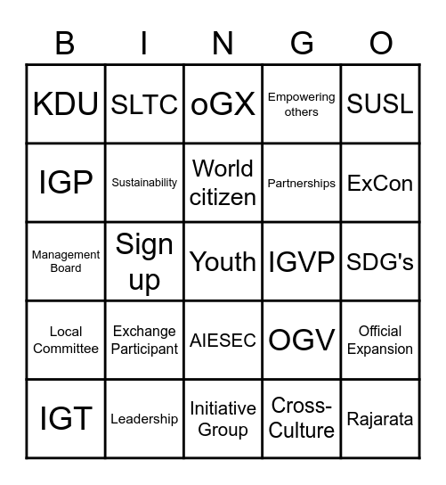 AIESEC BINGO Card