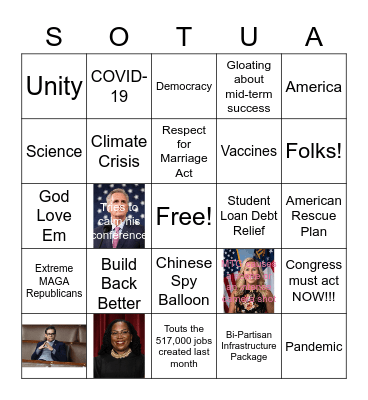 Biden State of the Union Address Bingo Card